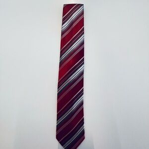 Geoffrey Beene Burgundy Striped Silk Tie with Red and Gray Accents